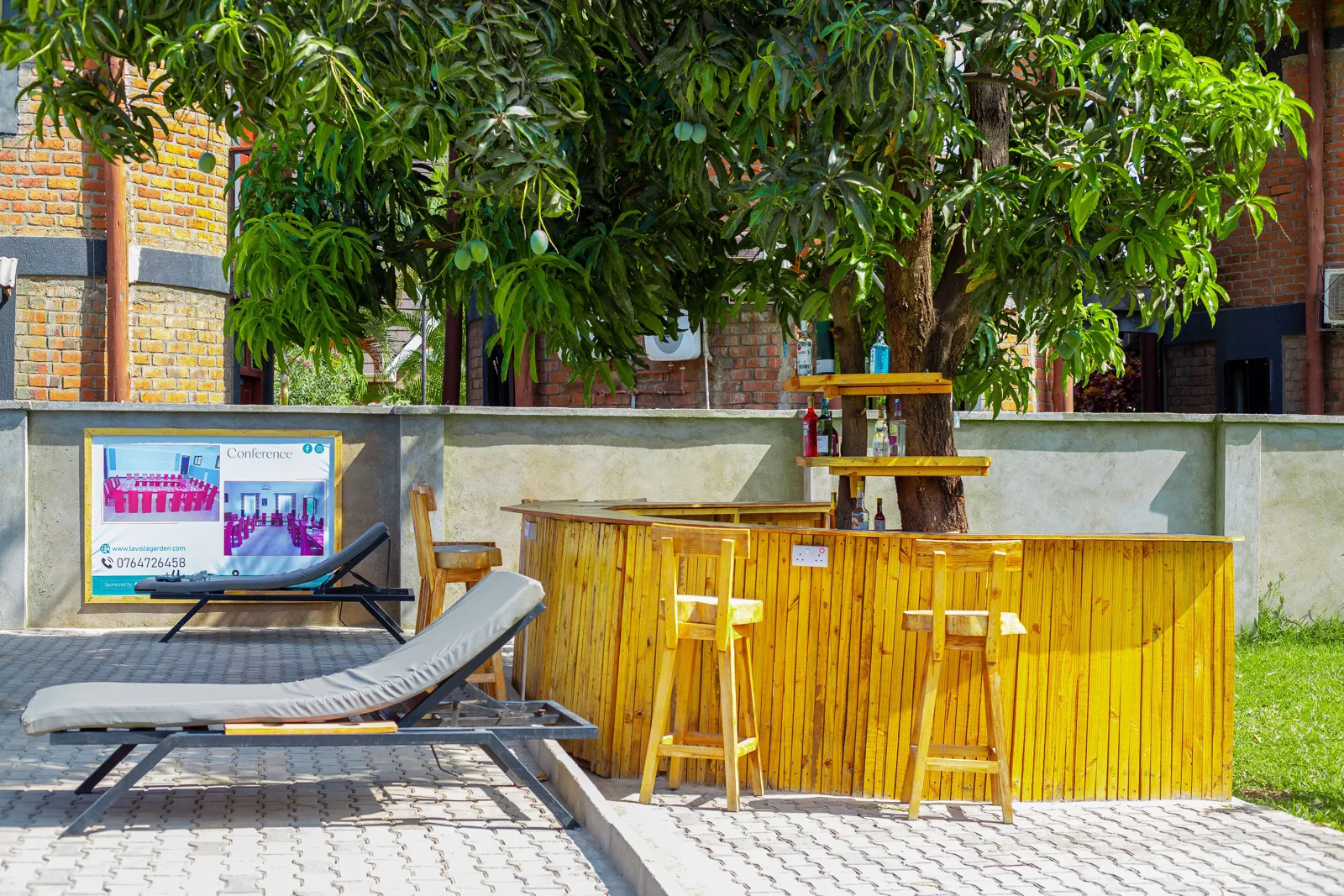 Poolside bar and loungers